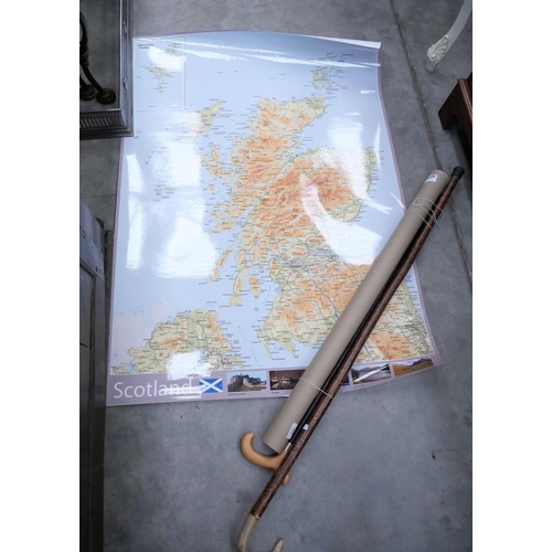 3107 - Map Of Scotland & 2 Walking Sticks