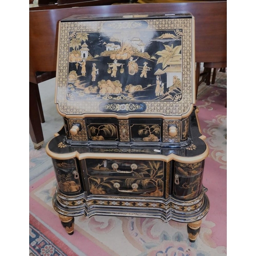 3296 - Chinese Lacquered Fall Front jewellery cabinet in the form and size of a writing bureau