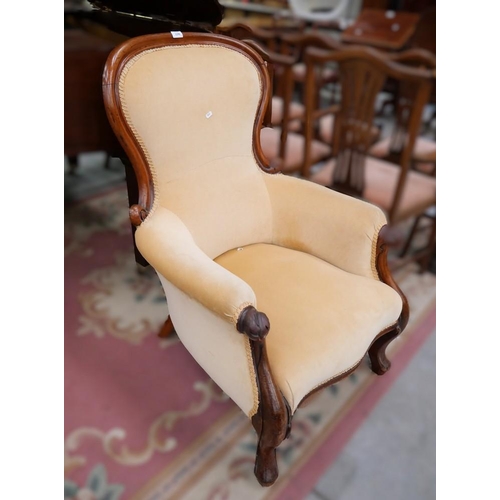 3298 - Victorian Mahogany Fabric Upholstered Armchair