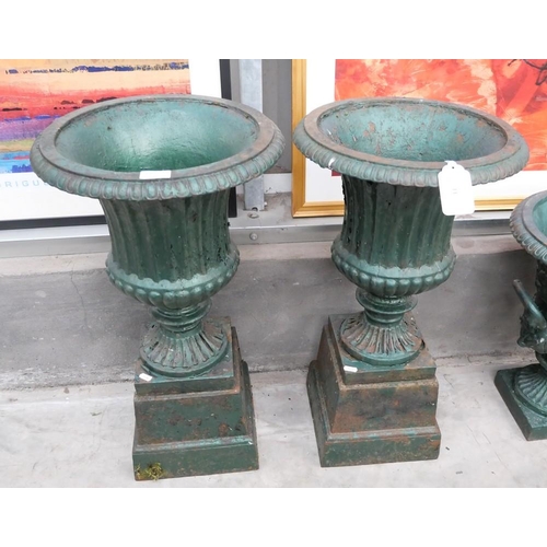 11 - Pair of Painted Cast Iron Pedestal Garden Urns