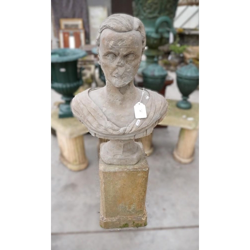 37 - Carved Sandstone Greco Roman Bust on Pedestal Base