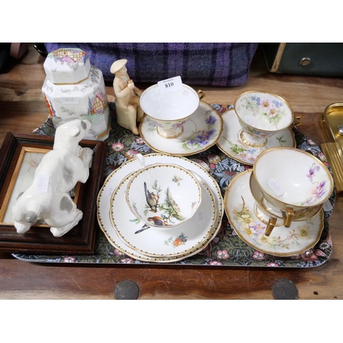 810 - Tray- Cabinet Cups & Saucers, Framed Tile, Royal Stafford Jar & Cover Etc.