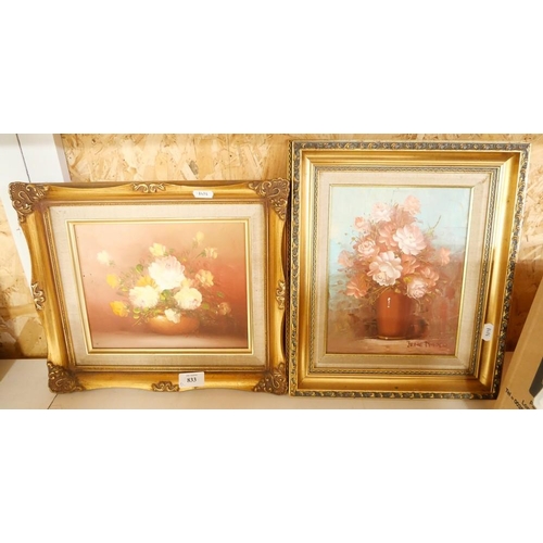 833 - 2 Gilt Framed Oil Paintings -Floral Still Life's