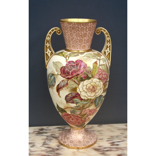 1021 - Late Victorian Royal Stafford Gilded Pottery Vase, approx 40cm tall.