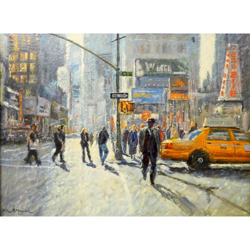 Framed Oil Painting - New York Street Scene by Paul Du Maurier, approx 76 x 56cm.