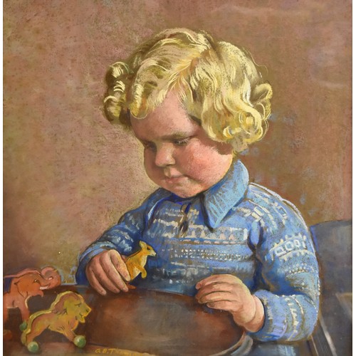 2010 - Pastel Portrait of Young Boy Playing with Toys Adam Bruce Thomson approx 44 x 48cm.