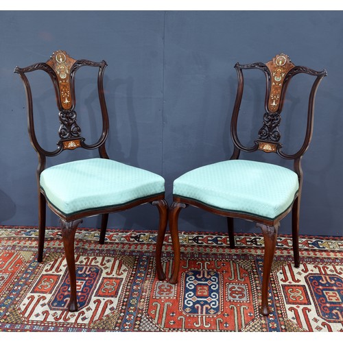 Pair of Mahogany Peacock Inlaid Bedroom Chairs