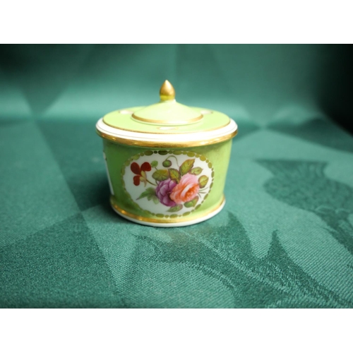 1296C - Antique Royal Crown Derby Apple Green China Inkwell.