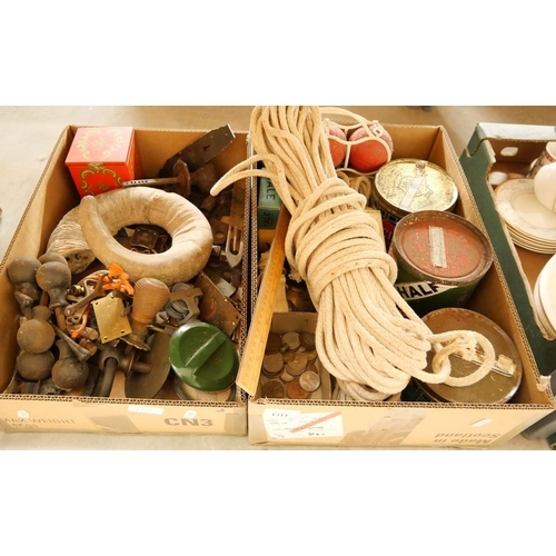 1311 - Two Boxes - Vintage Rope, Tins, Rams Horn etc.