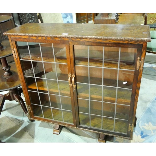 3198 - Oak Glass Front Bookcase with Leaded Glass