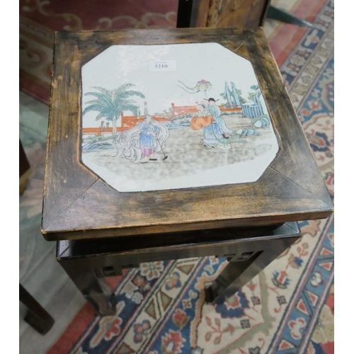 3210 - Antique Chinese Side Table Inset with Porcelain Panel depicting figures playing Elephant in Palatial... 