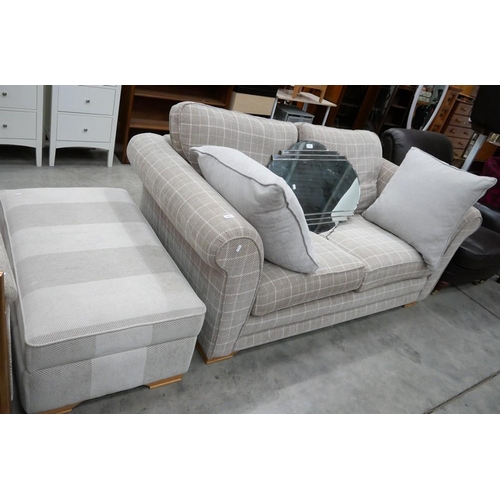 3353 - Fabric Upholstered 2 Seat Sofa With Pouffee