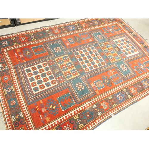 2529 - Eastern Wool Rug, Geometric Pattern, Red Ground, approx 248 x 174cm.