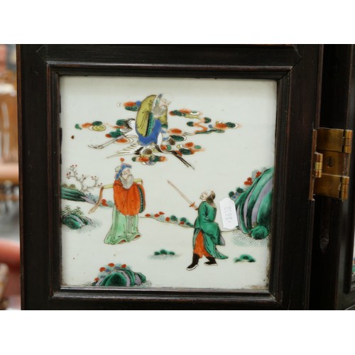 3208 - 19th Century Antique Chinese Folding Screen with 40 Individual Painted Famille Verte Porcelain Panel... 