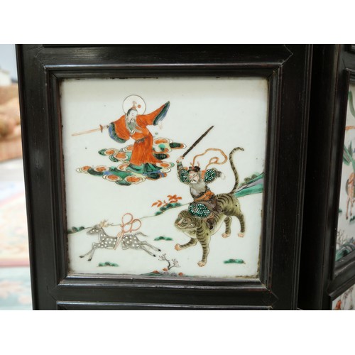 3208 - 19th Century Antique Chinese Folding Screen with 40 Individual Painted Famille Verte Porcelain Panel... 