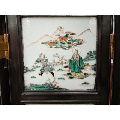 3208 - 19th Century Antique Chinese Folding Screen with 40 Individual Painted Famille Verte Porcelain Panel... 