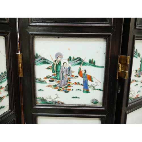 3208 - 19th Century Antique Chinese Folding Screen with 40 Individual Painted Famille Verte Porcelain Panel... 