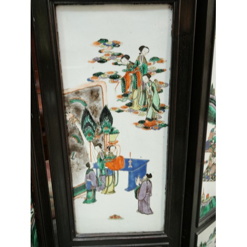 3208 - 19th Century Antique Chinese Folding Screen with 40 Individual Painted Famille Verte Porcelain Panel... 