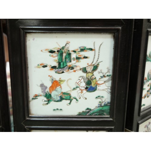 3208 - 19th Century Antique Chinese Folding Screen with 40 Individual Painted Famille Verte Porcelain Panel... 