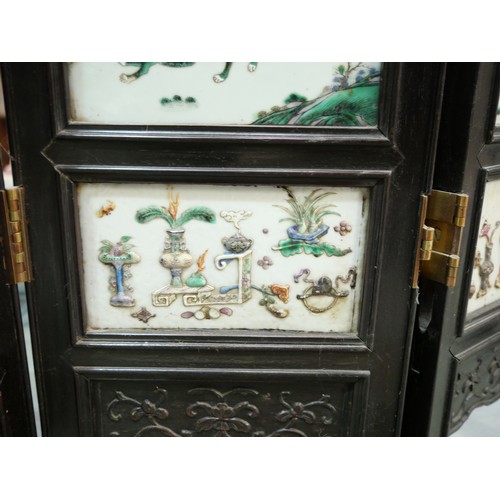 3208 - 19th Century Antique Chinese Folding Screen with 40 Individual Painted Famille Verte Porcelain Panel... 