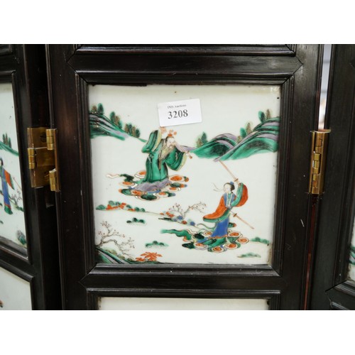 3208 - 19th Century Antique Chinese Folding Screen with 40 Individual Painted Famille Verte Porcelain Panel... 