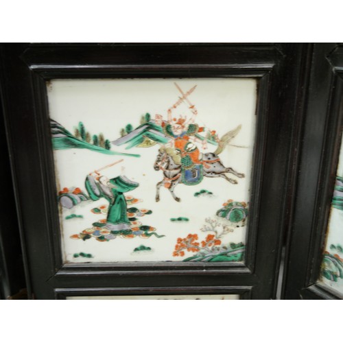 3208 - 19th Century Antique Chinese Folding Screen with 40 Individual Painted Famille Verte Porcelain Panel... 