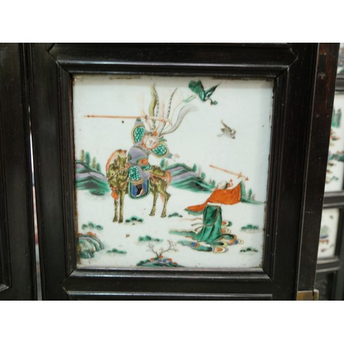 3208 - 19th Century Antique Chinese Folding Screen with 40 Individual Painted Famille Verte Porcelain Panel... 