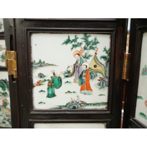 3208 - 19th Century Antique Chinese Folding Screen with 40 Individual Painted Famille Verte Porcelain Panel... 