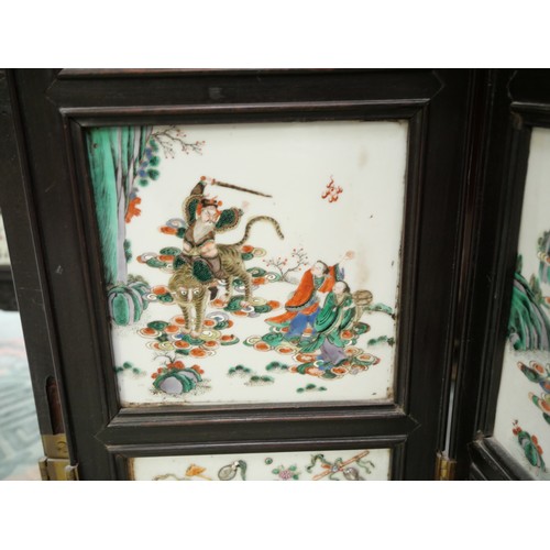 3208 - 19th Century Antique Chinese Folding Screen with 40 Individual Painted Famille Verte Porcelain Panel... 