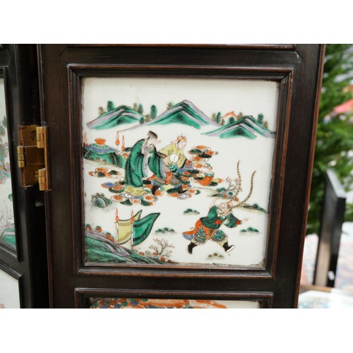 3208 - 19th Century Antique Chinese Folding Screen with 40 Individual Painted Famille Verte Porcelain Panel... 