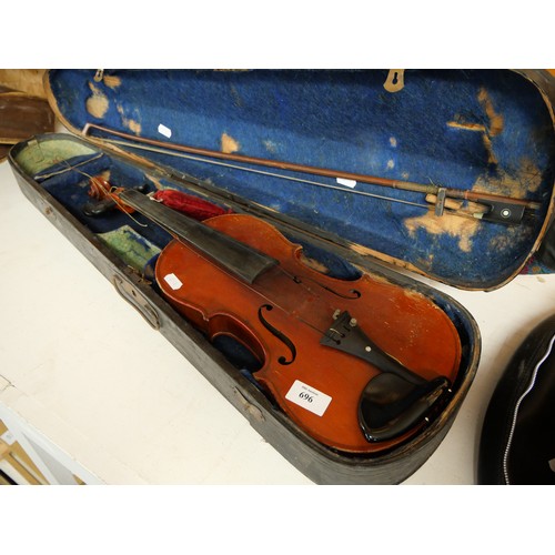 696 - Violin, Case and Bow