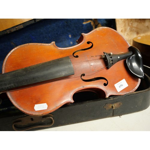 696 - Violin, Case and Bow