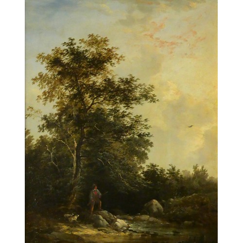 1567A - Pair of Early 19th Century Antique Oil Paintings - Figures / Hunters in Wooded Landscapes, approx 34... 