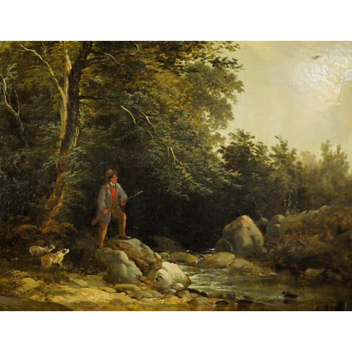 1567A - Pair of Early 19th Century Antique Oil Paintings - Figures / Hunters in Wooded Landscapes, approx 34... 