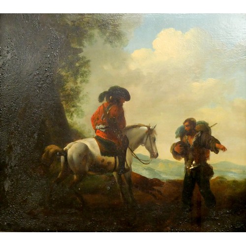 2056 - Antique Framed Oil Painting on Board - Cavalier on Horseback, approx 29 x 25cm.