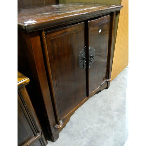 3378 - Early to mid 1900's Chinese Stained Wood Two Door Cupboard & a smaller later pair similar in design.