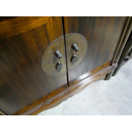 3378 - Early to mid 1900's Chinese Stained Wood Two Door Cupboard & a smaller later pair similar in design.