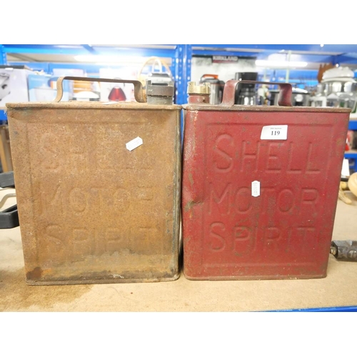 119 - Two Vintage Shell Petrol Cans with Brass Tops