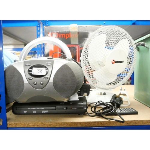 202 - Portable CD Player, Electric Fan & DVD Player