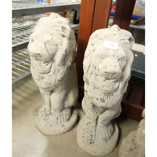 70 - Pair of Cast Stone Seated Lions