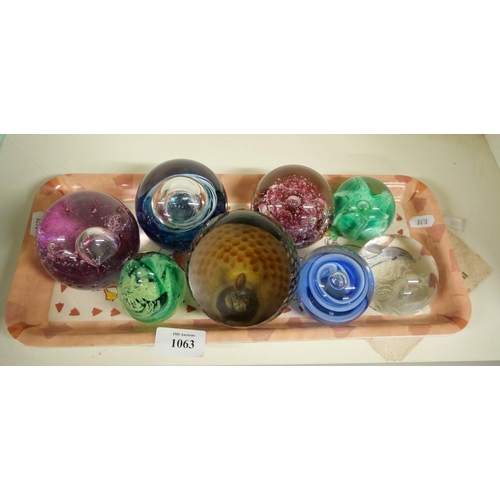 1063 - Tray Lot - Assorted Glass Paperweights.