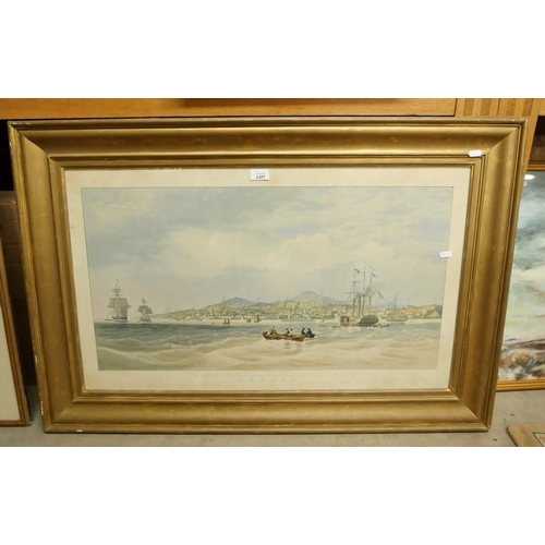 1497 - Large Framed Coloured Print After W J Huggins - View of Dundee from the River Tay, approx 76 x 41cm.