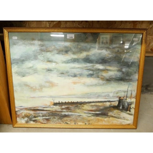 1498 - Framed Oil Painting - Abstract Beach Scene, Unsigned, approx 69 x 53cm.