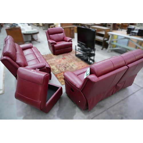 3172 - Leather 3 Seat Electric Reclining Sofa With Electric Headrests. 2 Seat Leather  Reclining Sofa & Mat... 