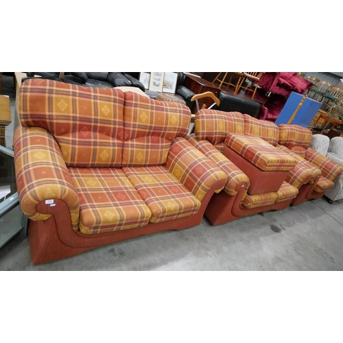 3179 - 2 Fabric Upholstered 2 Seat Sofas, Matching Armchair & Matching Pouffe