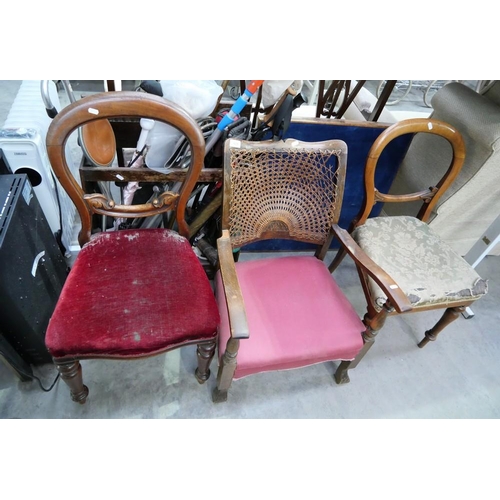 3215 - 2 Balloon Back Chairs, Vintage Wicker Back Chair, Folding Table, Stick Stand & Contents