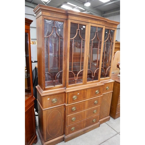 3255 - Breakfront  Inlaid  Display Cabinet With Six Drawers. Approx. 148cm X 40cm X 204cm