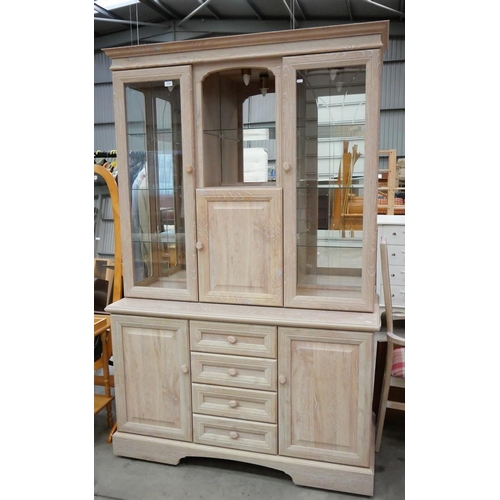 3259 - Limed Oak Display Cabinet. Approx. 129cm X 55cm X 202cm