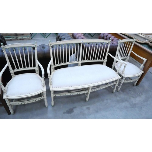 3298 - Painted Edwardian Bamboo Effect Sofa & 2 Matching Chairs