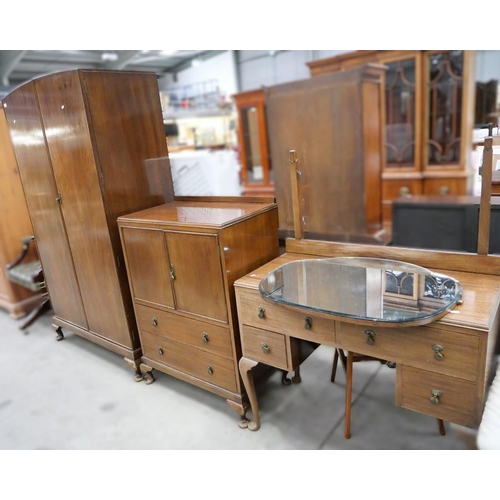 3323 - Bedroom Suite - Mahogany Wardrobe Double Door, Two Drawer Chest & Dressing Table